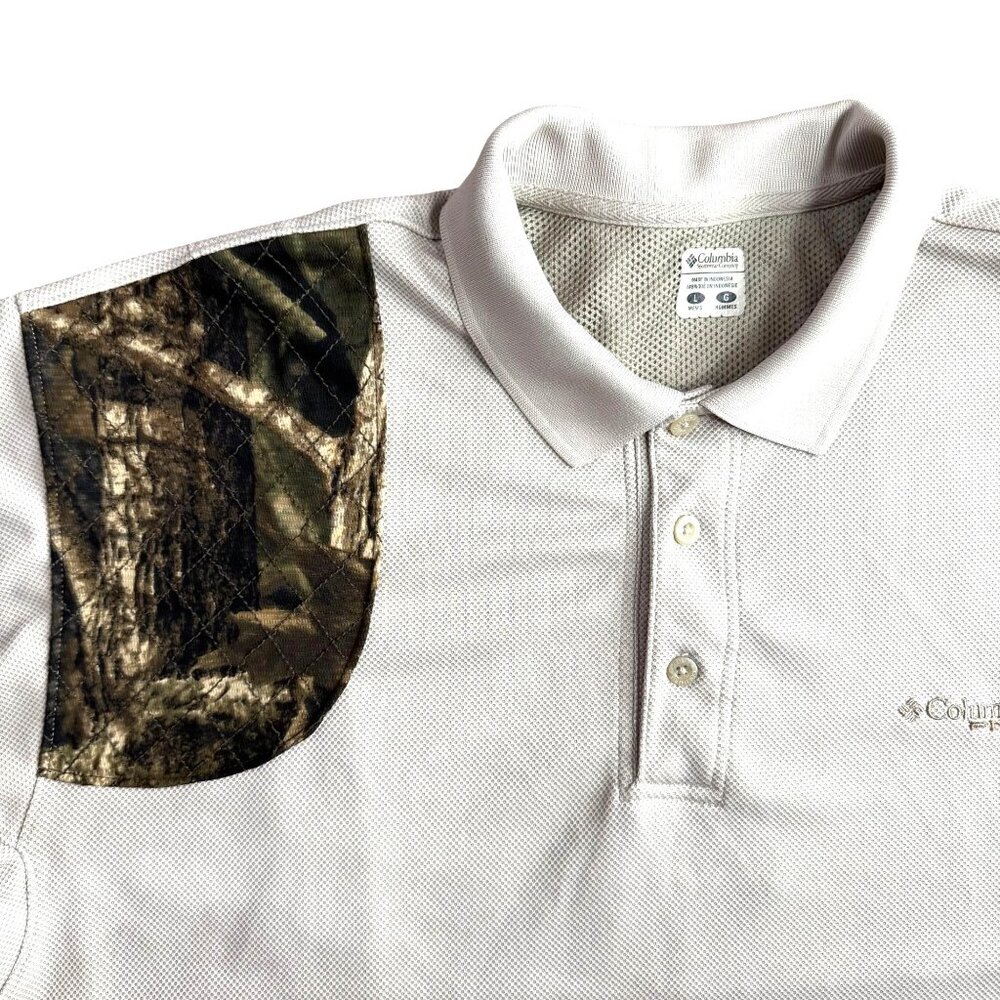 Columbia Hunting Shooting Shirt Mens M Polo White Camo Short Sleeve Pad Contrast